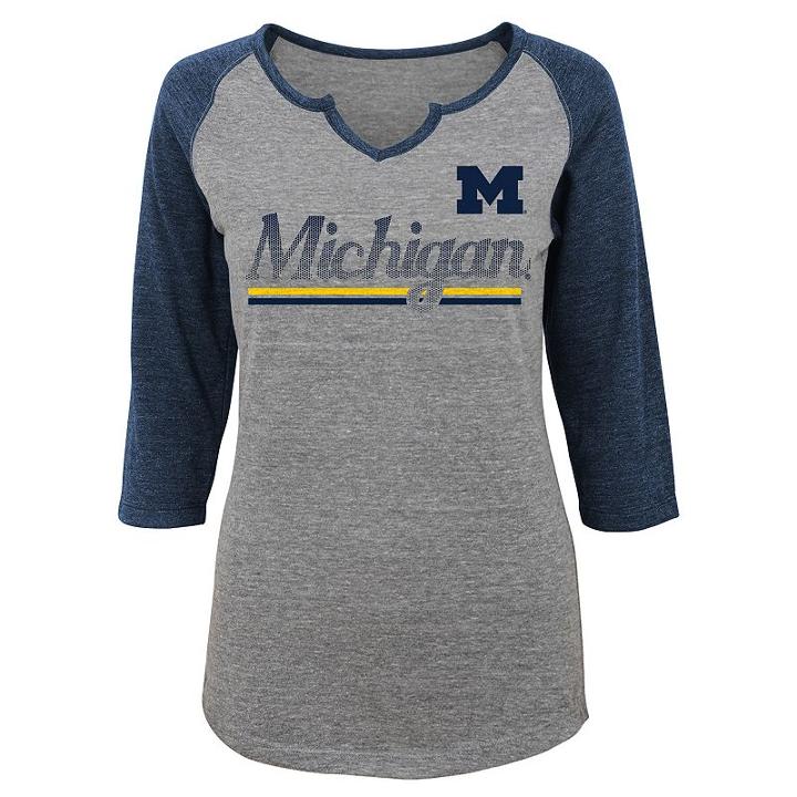 Women's Michigan Wolverines Over The Line Tee, Size: Large, Dark Grey