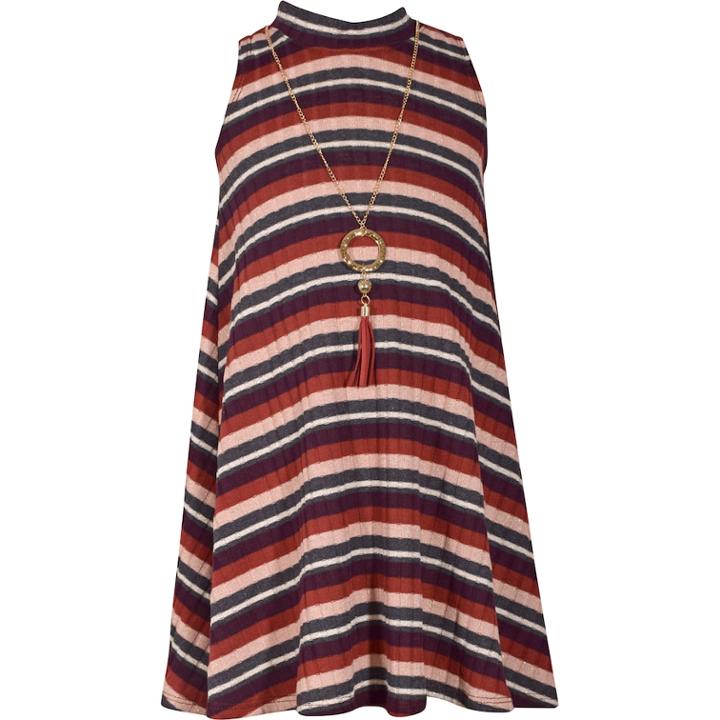 Girls 7-16 Bonnie Jean Sleeveless Striped Dress With Necklace, Size: 12, Dark Red