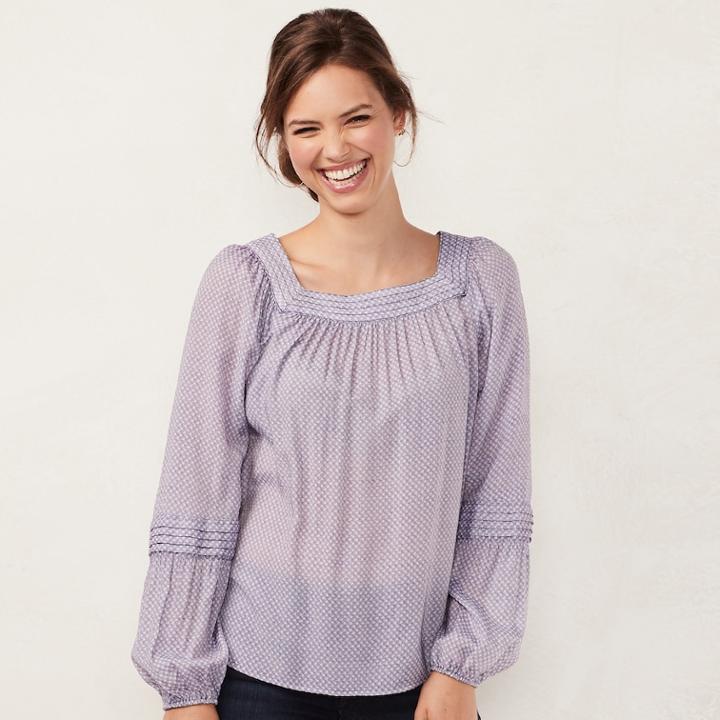 Women's Lc Lauren Conrad Love, Lauren Shirred Peasant Top, Size: Xl, Purple