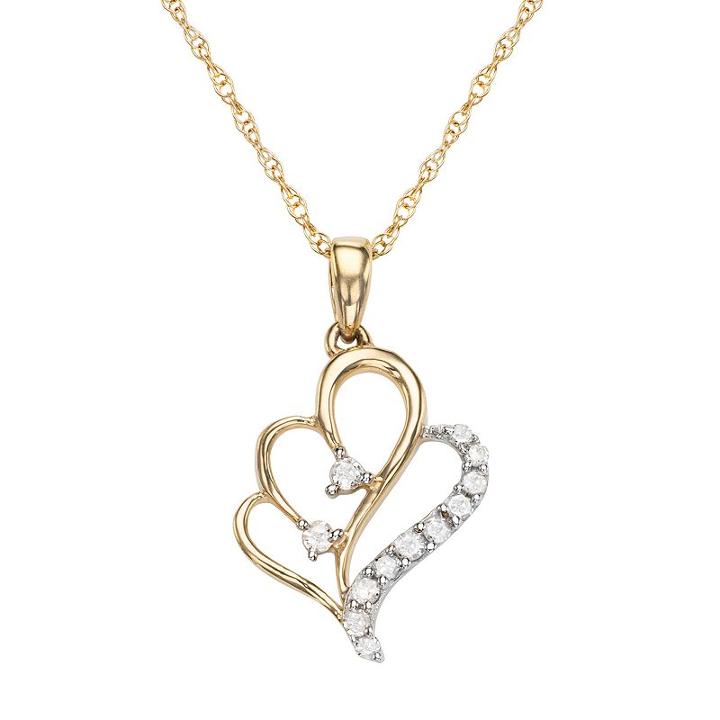 10k Gold 1/10 Carat T.w. Diamond Heart Pendant, Women's, Size: 18, White