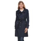 Women's Tower By London Fog Hooded Trench Coat, Size: Small, Dark Blue
