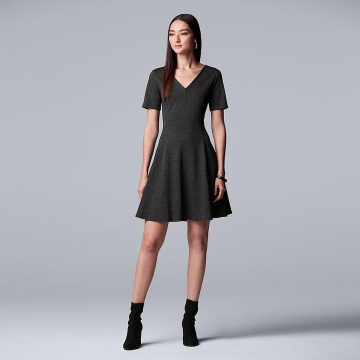 Women's Simply Vera Vera Wang V-neck Fit & Flare Dress, Size: Xl, Grey