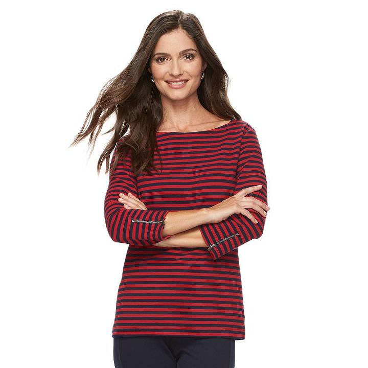 Women's Croft & Barrow&reg; Ribbed Striped Top, Size: Medium, Med Red