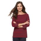 Women's Croft & Barrow&reg; Ribbed Striped Top, Size: Medium, Med Red