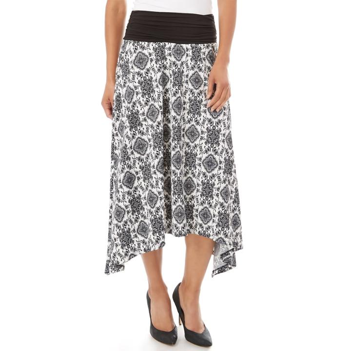 Women's Apt. 9&reg; Print Shark-bite Midi Skirt, Size: Large, Black White Medallion