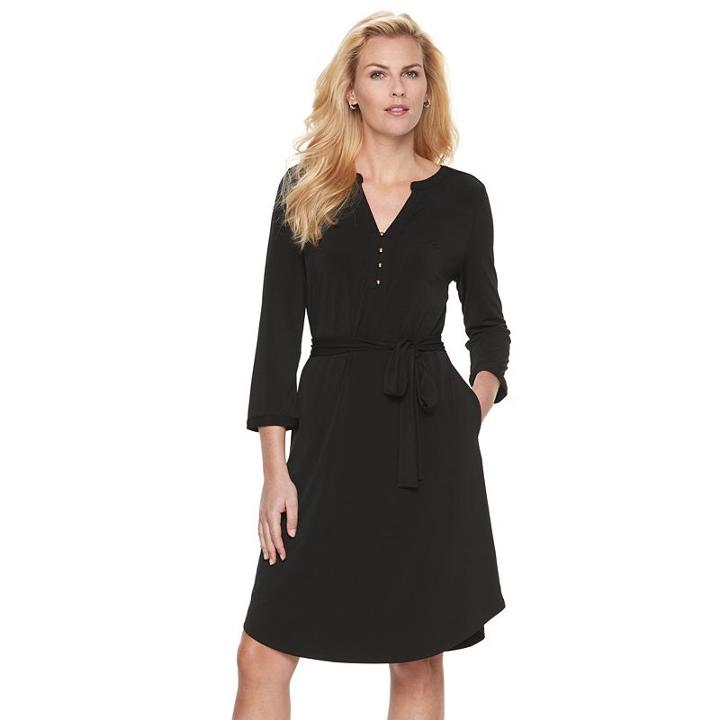 Women's Dana Buchman Henley Dress, Size: Large, Black