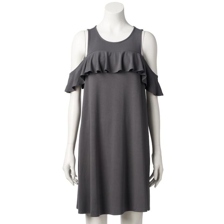 Women's Lc Lauren Conrad Cold-shoulder Ruffle Swing Dress, Size: Xl, Med Grey