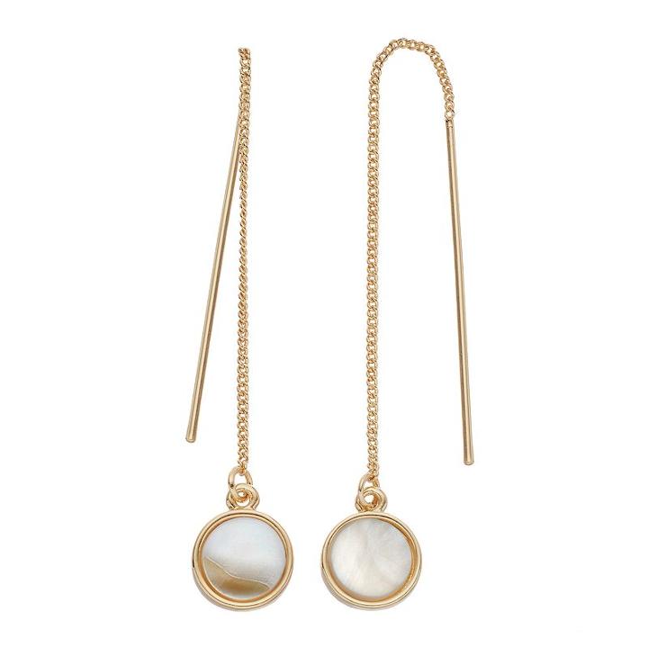 Lc Lauren Conrad Nickel Free Mother-of-pearl Disc Threader Earrings, Women's, White Oth