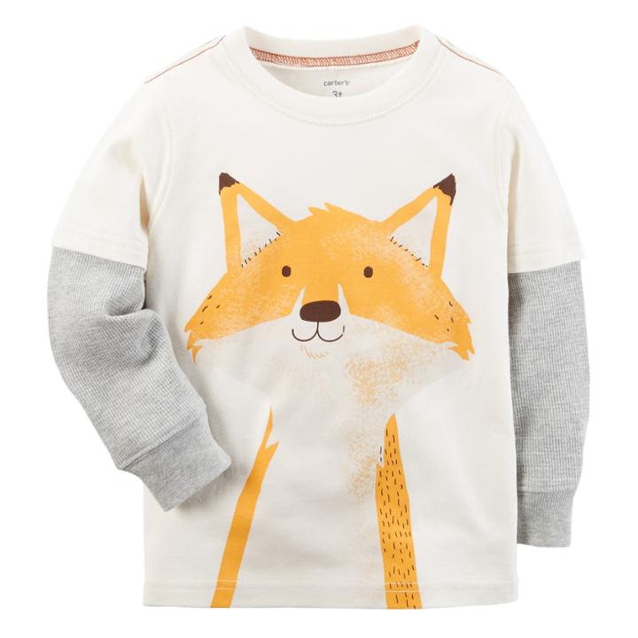 Boys 4-8 Carter's Fox Mock Layer Tee, Size: 6, White Oth