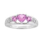 Sterling Silver Lab-created Pink Sapphire And Diamond Accent Heart 3-stone Ring, Women's, Size: 6