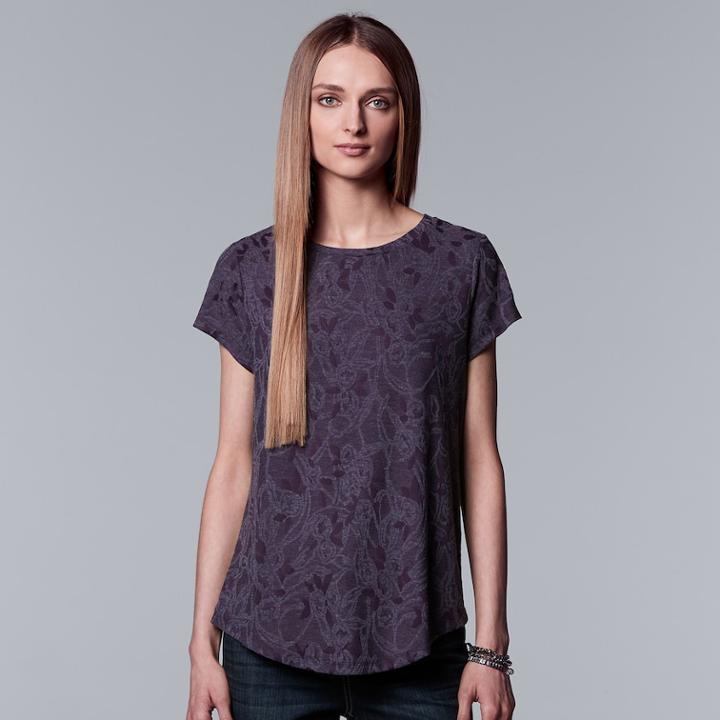 Petite Simply Vera Vera Wang Jacquard Tee, Women's, Size: S Petite, Med Purple