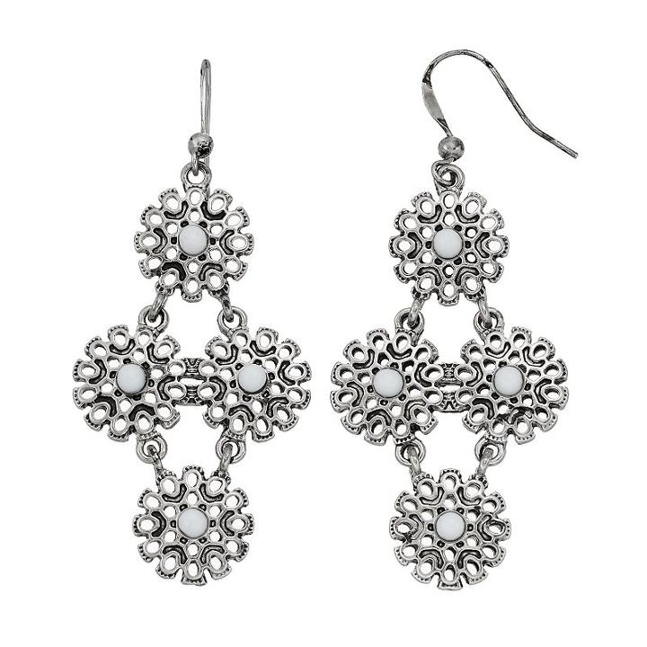 White Stone Openwork Disc Nickel Free Kite Earrings, Women's