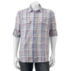 Men's Apt. 9&reg; Modern-fit Plaid Roll-tab Button-down Shirt, Size: Small, Light Red