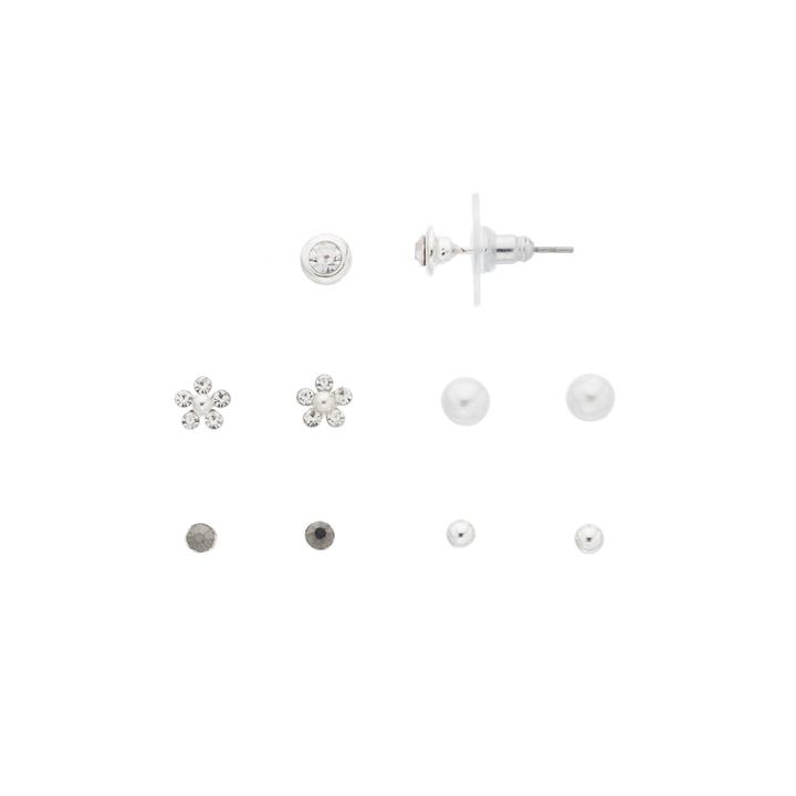 Lc Lauren Conrad Flower & Simulated Pearl Nickel Free Earring Set, Women's, Grey