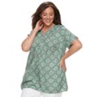 Plus Size Croft & Barrow&reg; Print Popover Top, Women's, Size: 3xl, Med Green