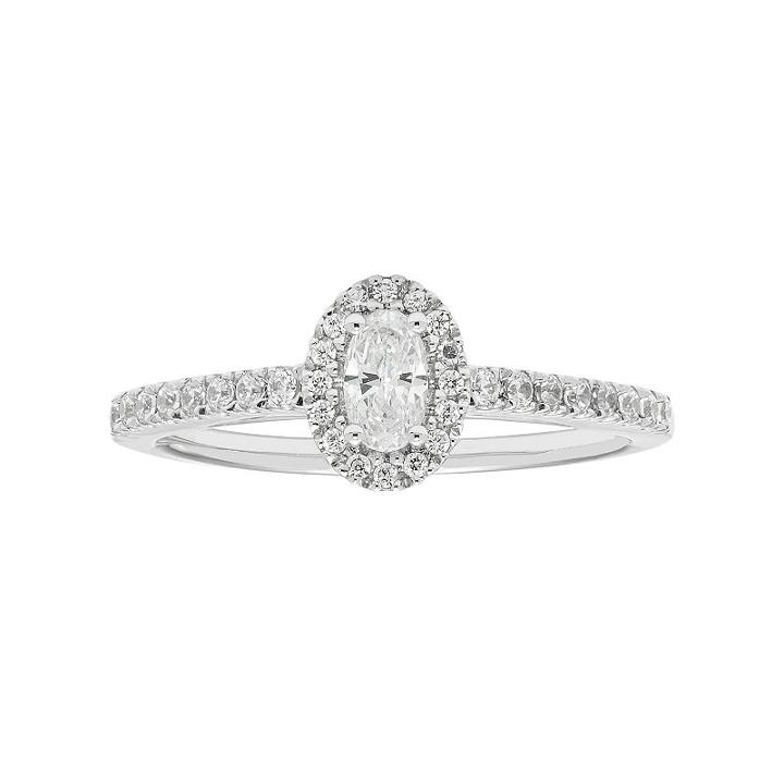Boston Bay Diamonds 14k White Gold 1/2 Carat T.w. Igl Certified Diamond Oval Halo Engagement Ring, Women's, Size: 5
