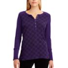 Women's Chaps Plaid Cotton Henley, Size: Xl, Purple
