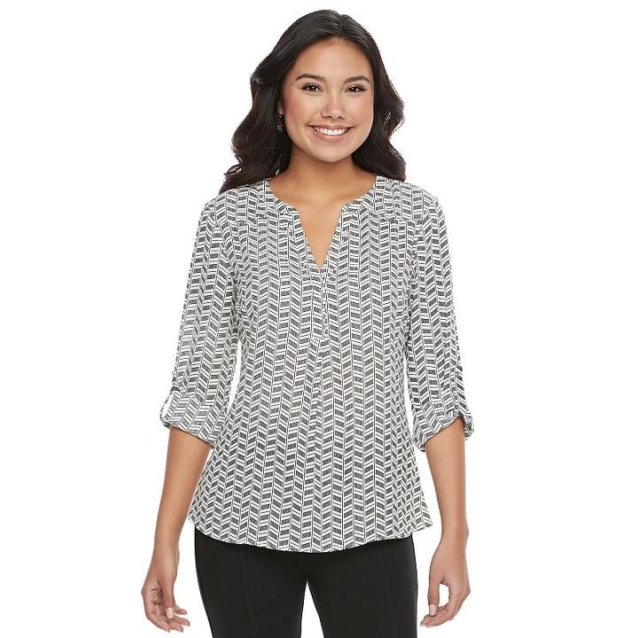 Juniors' Candie's&reg; Roll-tab Splitneck Top, Girl's, Size: Large, Black