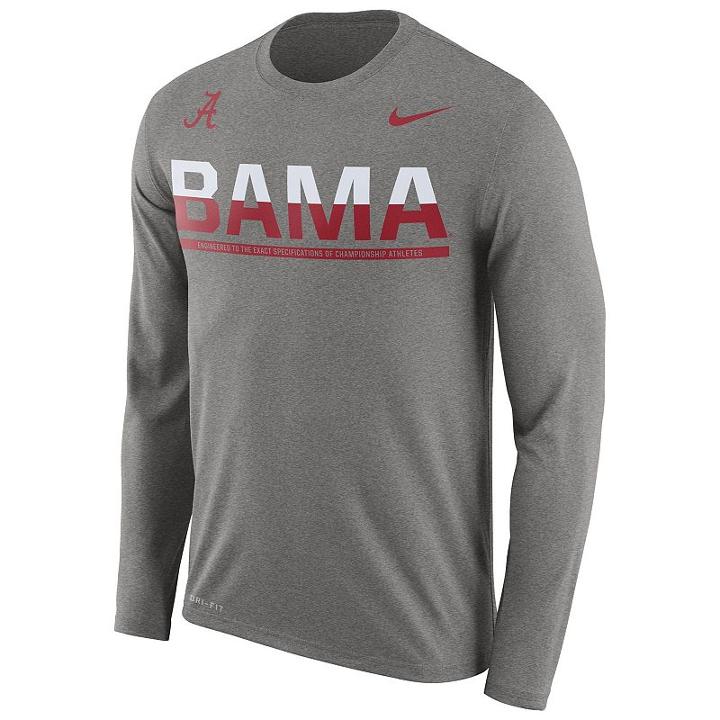 Men's Nike Alabama Crimson Tide Legend Staff Sideline Dri-fit Long-sleeve Tee, Size: Medium, Grey
