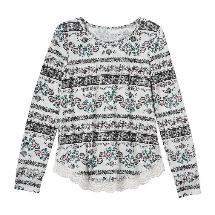 Girls Plus Size Mudd&reg; Crochet Scalloped Graphic Tee, Girl's, Size: 14 1/2, White Oth