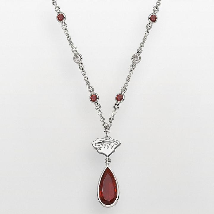 Minnesota Wild Silver Tone Crystal Logo Teardrop Y Necklace, Women's, Red