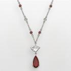 Minnesota Wild Silver Tone Crystal Logo Teardrop Y Necklace, Women's, Red