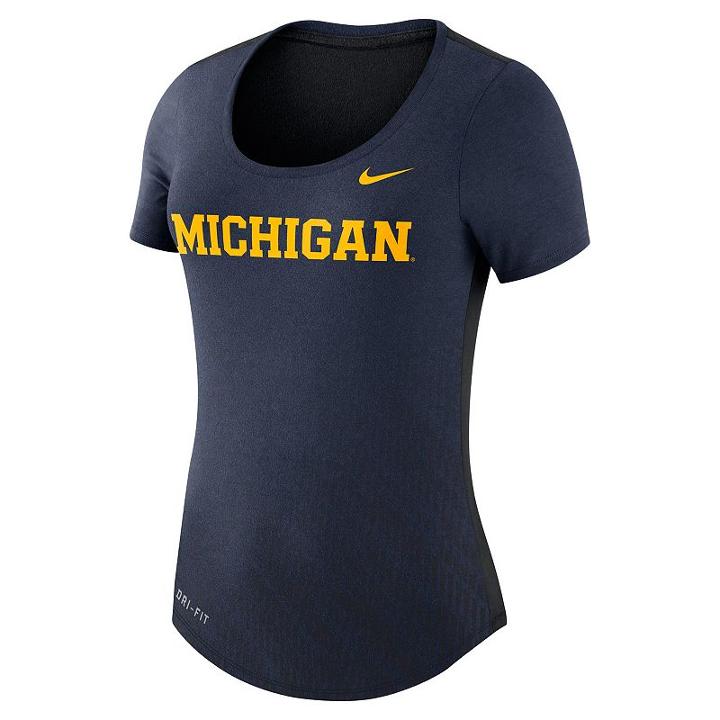 Women's Nike Michigan Wolverines Dri-fit Scoopneck Tee, Size: Xxl, Blue (navy)