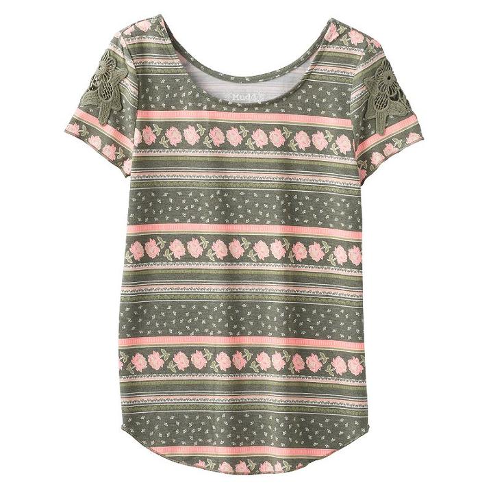 Girls 7-16 Mudd&reg; Crochet Lace Short Sleeve Patterned Tee, Girl's, Size: 12, Med Green