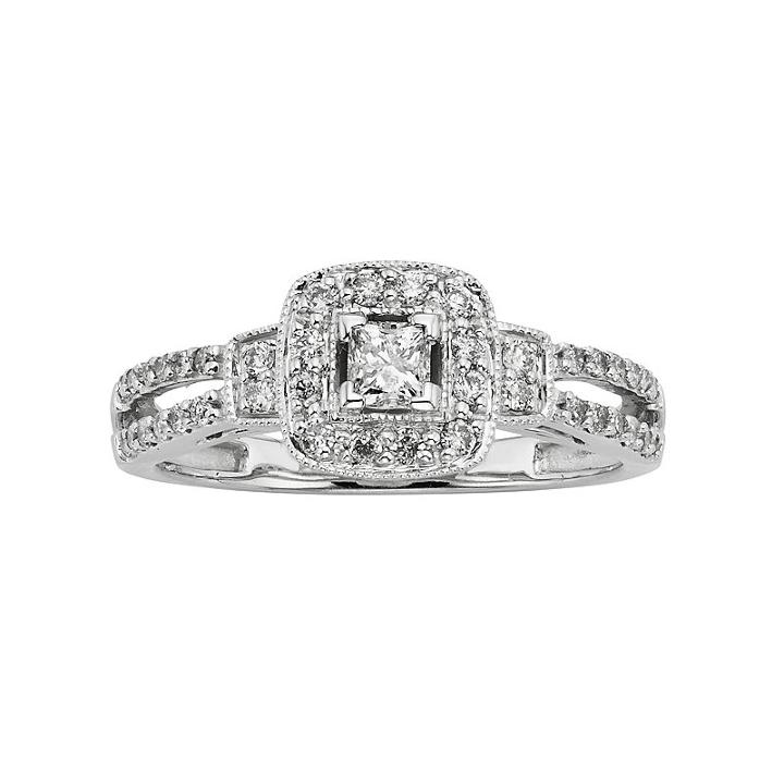 Princess-cut Igl Certified Diamond Frame Engagement Ring In 10k White Gold (1/2 Ct. T.w.), Women's, Size: 6.50