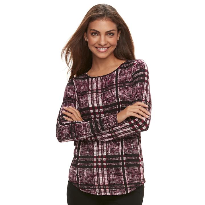 Petite Apt. 9&reg; Essential Long Sleeve Crewneck Top, Women's, Size: L Petite, Dark Red
