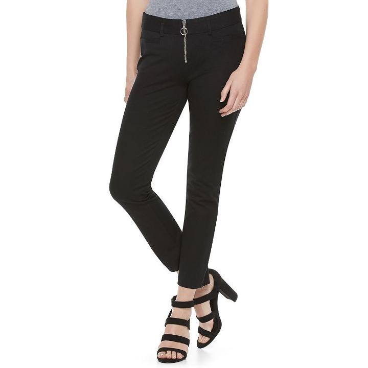 Juniors' Candie's&reg; Audrey Black Zip-front Pants, Girl's, Size: 13