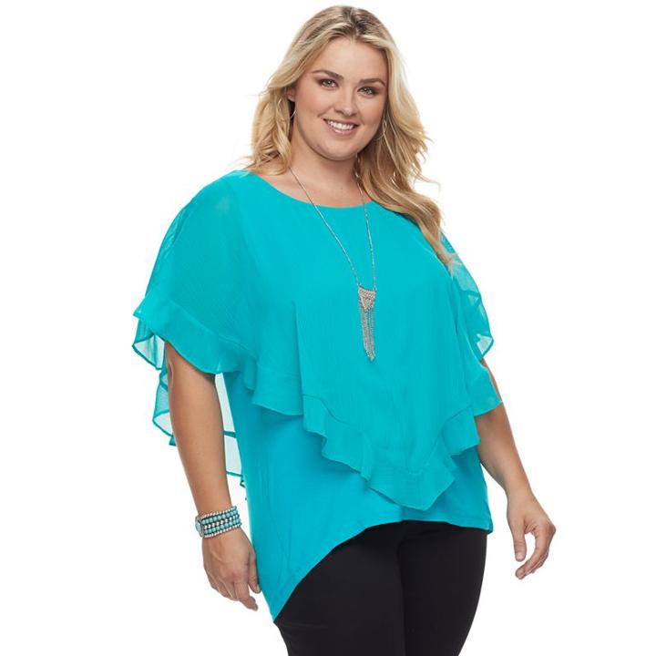 Plus Size Ab Studio Yoryu Necklace Popover Top, Women's, Size: 2xl, Turquoise/blue (turq/aqua)