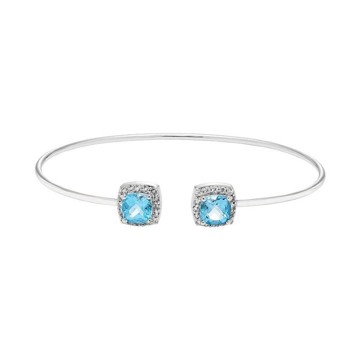 Sterling Silver Blue & White Topaz Halo Cuff Bracelet, Women's