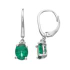 Sterling Silver Simulated Emerald & Diamond Accent Oval Drop Earrings, Women's, Green