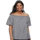 Juniors' Plus Size Liberty Love Off-the-shoulder Gingham Top, Teens, Size: 1xl, White