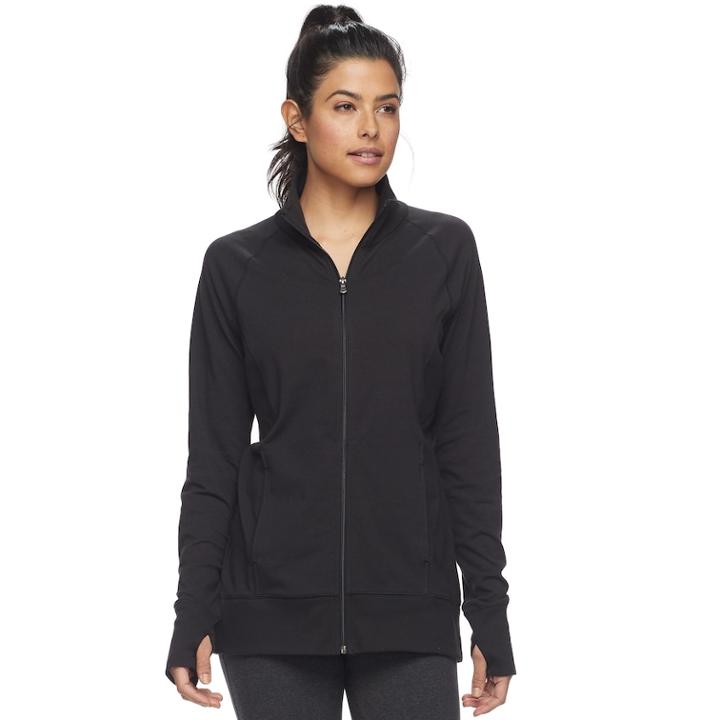 Women's Tek Gear&reg; Thumb Hole Zip-up Jacket, Size: Large, Black