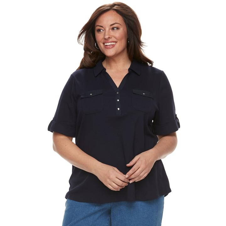 Plus Size Croft & Barrow&reg; 2-pocket Henley Polo, Women's, Size: 1xl, Dark Blue
