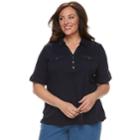 Plus Size Croft & Barrow&reg; 2-pocket Henley Polo, Women's, Size: 1xl, Dark Blue