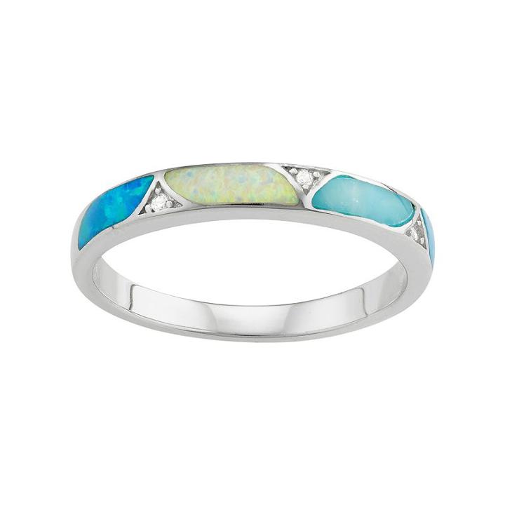 Sterling Silver Lab-created Blue & White Opal & Lab-created Larimar Ring, Women's, Size: 8