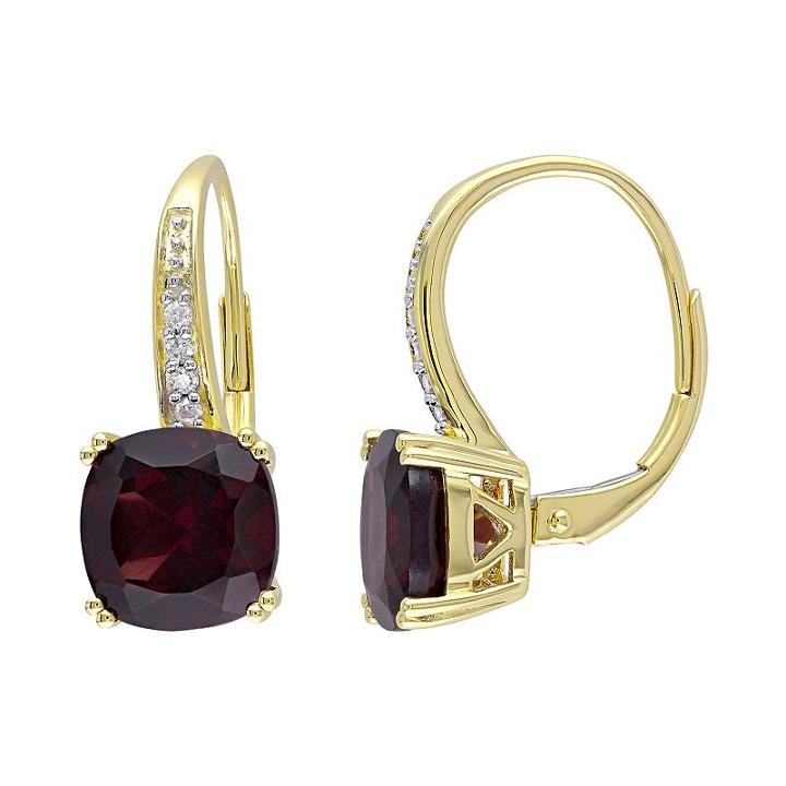 Garnet & Diamond Accent 10k Gold Drop Earrings, Women's, Red