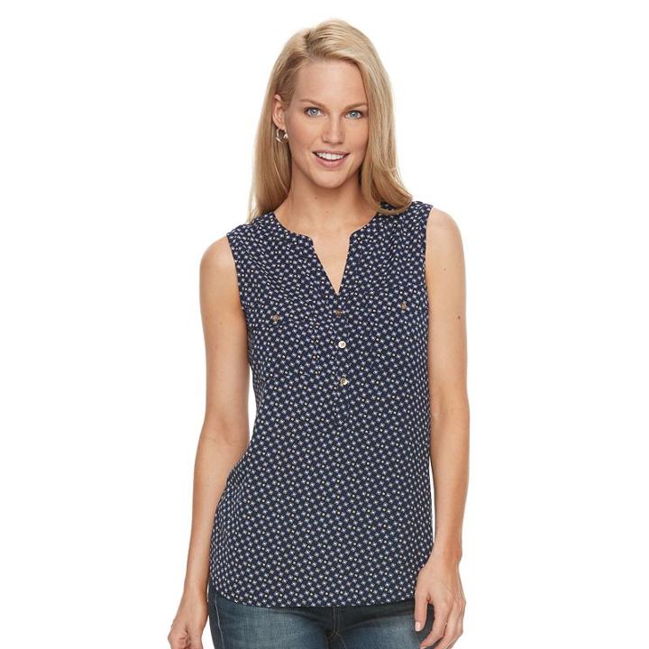 Women's Croft & Barrow&reg; Print Crepe Henley, Size: Xl, Dark Blue