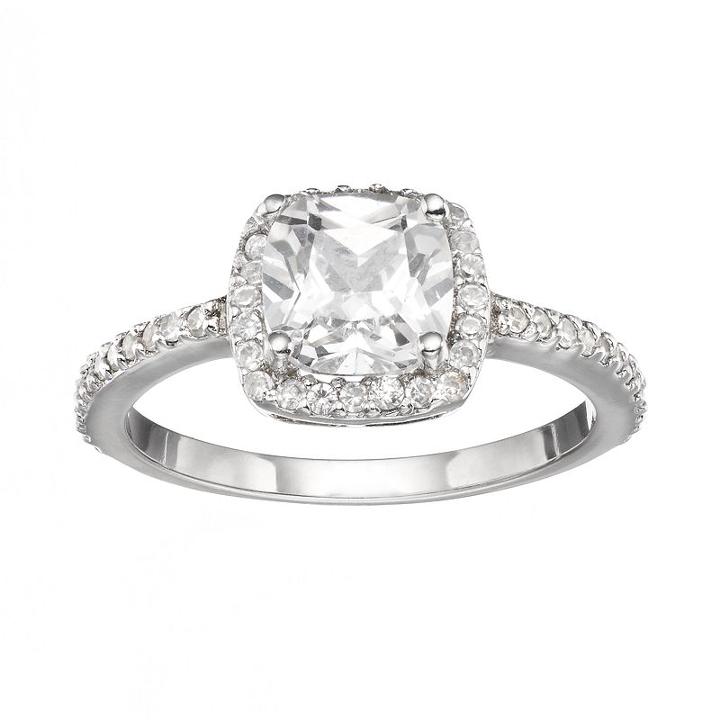 Sophie Miller Cubic Zirconia Sterling Silver Cushion Halo Ring, Women's, Size: 7, White