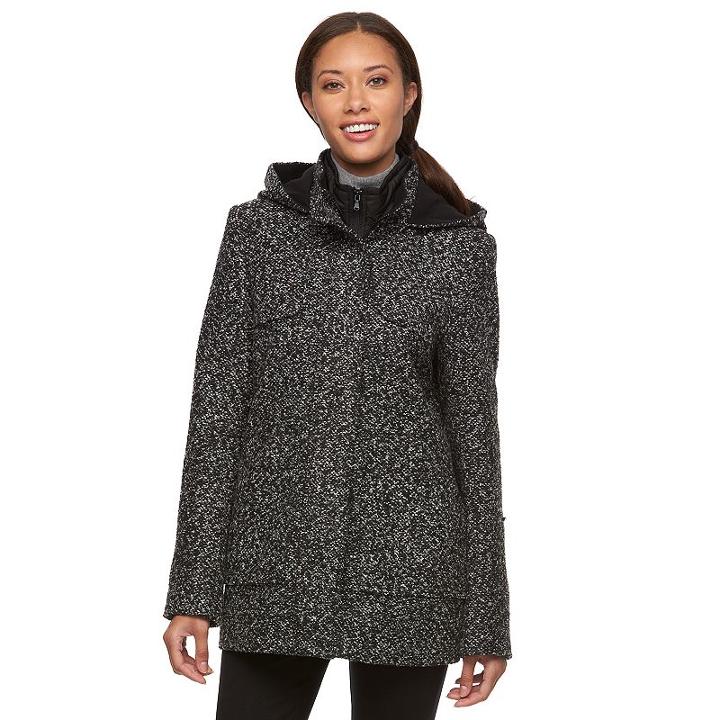 Women's Croft & Barrow® Hooded Peacoat, Size: Large, Med Grey