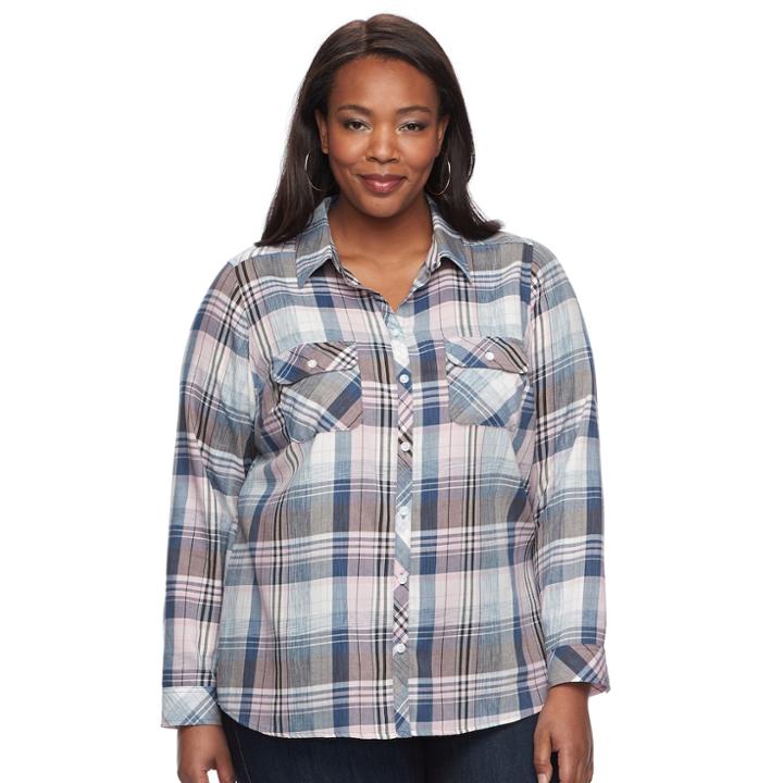 Plus Size Croft & Barrow&reg; Plaid Flannel Shirt, Women's, Size: 3xl, Dark Blue