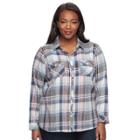 Plus Size Croft & Barrow&reg; Plaid Flannel Shirt, Women's, Size: 3xl, Dark Blue