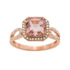 14k Rose Gold Over Silver Morganite Triplet And Lab-created White Sapphire Halo Ring, Women's, Size: 9, Light Pink