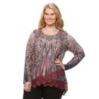 Plus Size World Unity Striped Lace-hem Top, Women's, Size: 0x, Dark Grey