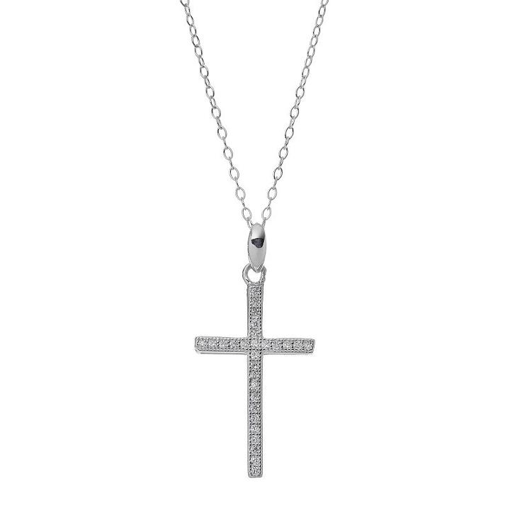 Primrose Sterling Silver Cubic Zirconia Cross Pendant Necklace, Women's, White