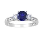 10k White Gold Lab-created Blue And White Sapphire And Diamond Accent 3-stone Ring, Women's, Size: 5