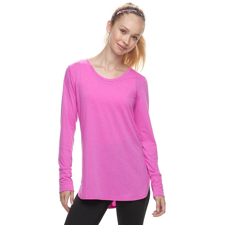 Women's Tek Gear&reg; Jersey High Slit Long Sleeve Tunic Tee, Size: Medium, Brt Purple